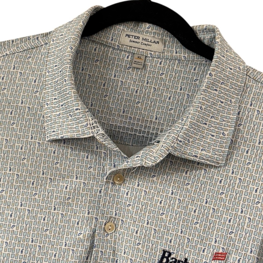 Peter Millar Ranch Water Performance Jersey Polo Shirt Mens XL White AOP‎ Golf